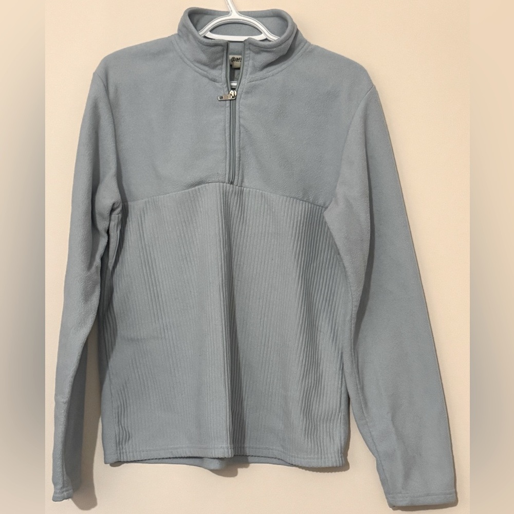 Mikk Coutoure sweater, L. Light Blue. Half-zipper pullover.